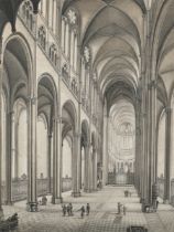 Auguste Joron - Interior of Amiens Cathedral, France, a pair of 19th century monochrome