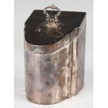 An Edwardian silver diminutive tea caddy in the form of a knife box with serpentine front, sloping