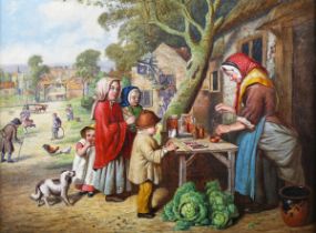 Henry Charles Bryant - Children at a Sweet Stall, 19th century oil on canvas, signed, 29.5cm x 40cm,