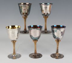A set of five Elizabeth II silver and parcel gilt goblets, commemorating 'The Queen's Silver Jubilee