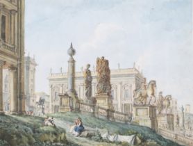 James Forbes - Campidoglio, Capitoline Hill, Rome, 18th century watercolour on laid paper, 22.5cm