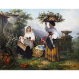 Karel Frans Philippeau - 'Home from the Vineyard', oil on panel, signed and dated 1867 recto, titled