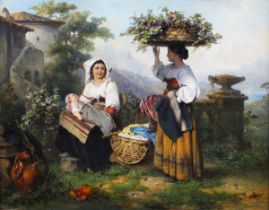 Karel Frans Philippeau - 'Home from the Vineyard', oil on panel, signed and dated 1867 recto, titled