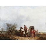 Reuben Bussey - Travellers with Horses, Waggons and Dogs on a Country Road, 19th century oil on