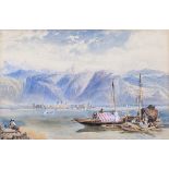 Circle of Myles Birket Foster - Continental Lake Scene, 19th century watercolour, bears signature,