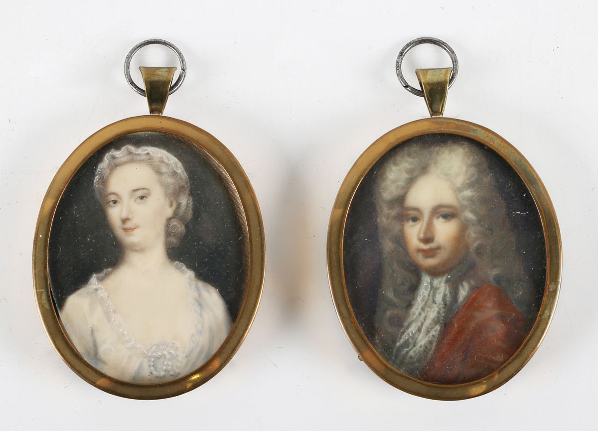 British School - Oval Half Length Miniature Portraits identified as Sir Peter Meyer and Sara Anna