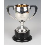 A George V silver trophy cup, the ovoid body engraved with presentation inscription 'Daren Bread