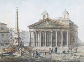 James Forbes - View of the Pantheon and Piazza della Rotunda, Rome, 18th century watercolour on laid