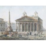 James Forbes - View of the Pantheon and Piazza della Rotunda, Rome, 18th century watercolour on laid
