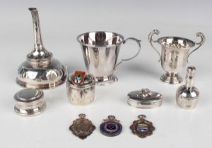A small group of silver, including a tapering cylindrical christening cup, Birmingham 1959, height