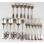 A set of six Victorian silver Fiddle pattern dessert spoons, Exeter 1862 by John Stone, a set of six