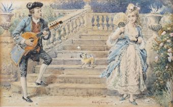 George Goodwin Kilburne - The Serenade, late 19th/early 20th century watercolour, signed, 8.5cm x