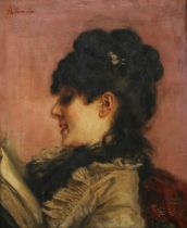 Saverio Francesco Altamura - Half Length Portrait of a Lady reading, 19th century oil on canvas,