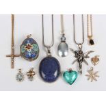 A group of jewellery, including a Scandinavian silver gilt and cloisonné enamelled egg shaped