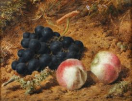 Frederick Thomas Underhill - Still Life with Peaches and Grapes on a Mossy Bank, oil on board,