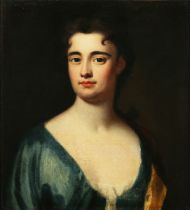 Circle of Michael Dahl - Half Length Portrait of a Lady wearing a Blue Dress, 18th century oil on