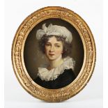 After Elizabeth Vigée Le Brun - Self Portrait of the Artist, oval 19th century oil on board, 20.