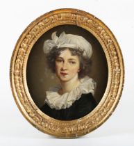 After Elizabeth Vigée Le Brun - Self Portrait of the Artist, oval 19th century oil on board, 20.