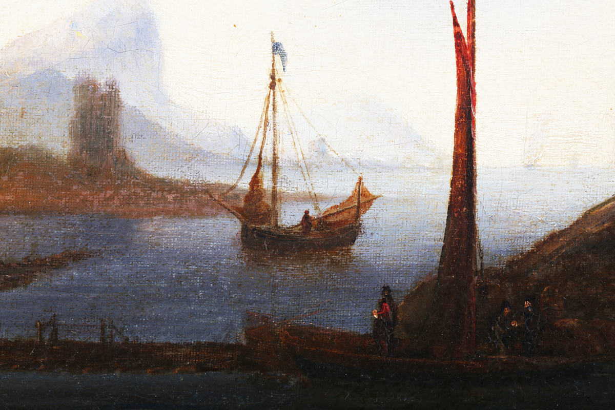 Follower of Richard Parkes Bonnington - Coastal Inlet with Sailing Vessels, 19th century oil on - Image 4 of 6