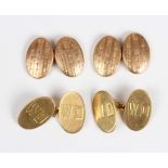 A pair of 18ct gold oval cufflinks, initial engraved, Birmingham 1907, weight 8.5g, dimensions of