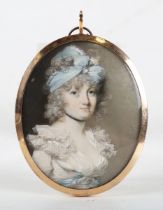 George Engleheart - Oval Half Length Miniature Portrait of Harriet Reid née Gildart, late 18th/early