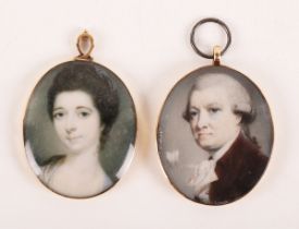 Circle of John Smart - Oval Half Length Miniature Portraits of Andrew Ross and Fanny Ross née Webbe,