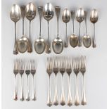 An Edwardian part canteen of Scottish silver Hanoverian Rat Tail pattern cutlery, comprising six