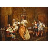 British School - Courtiers in an Interior, 19th century oil on canvas, 21cm x 29cm, within a gilt