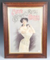 A late 19th century Mey's Erect Form Corsets printed advertising show card, 48cm x 35cm, framed.