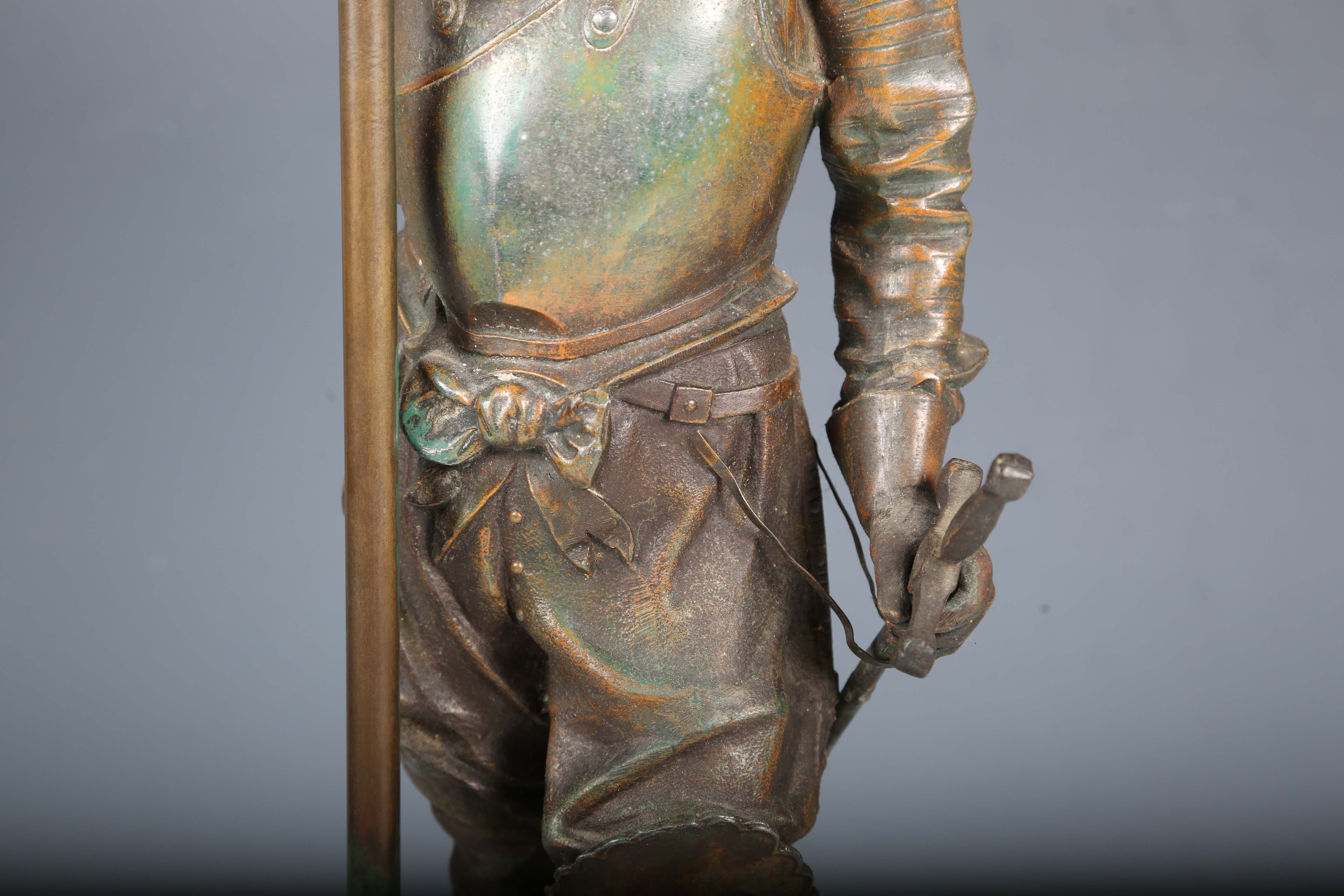 Auguste Poitevin - a 19th century spelter figural table lamp, modelled as Don Cesar, raised on a - Image 15 of 19