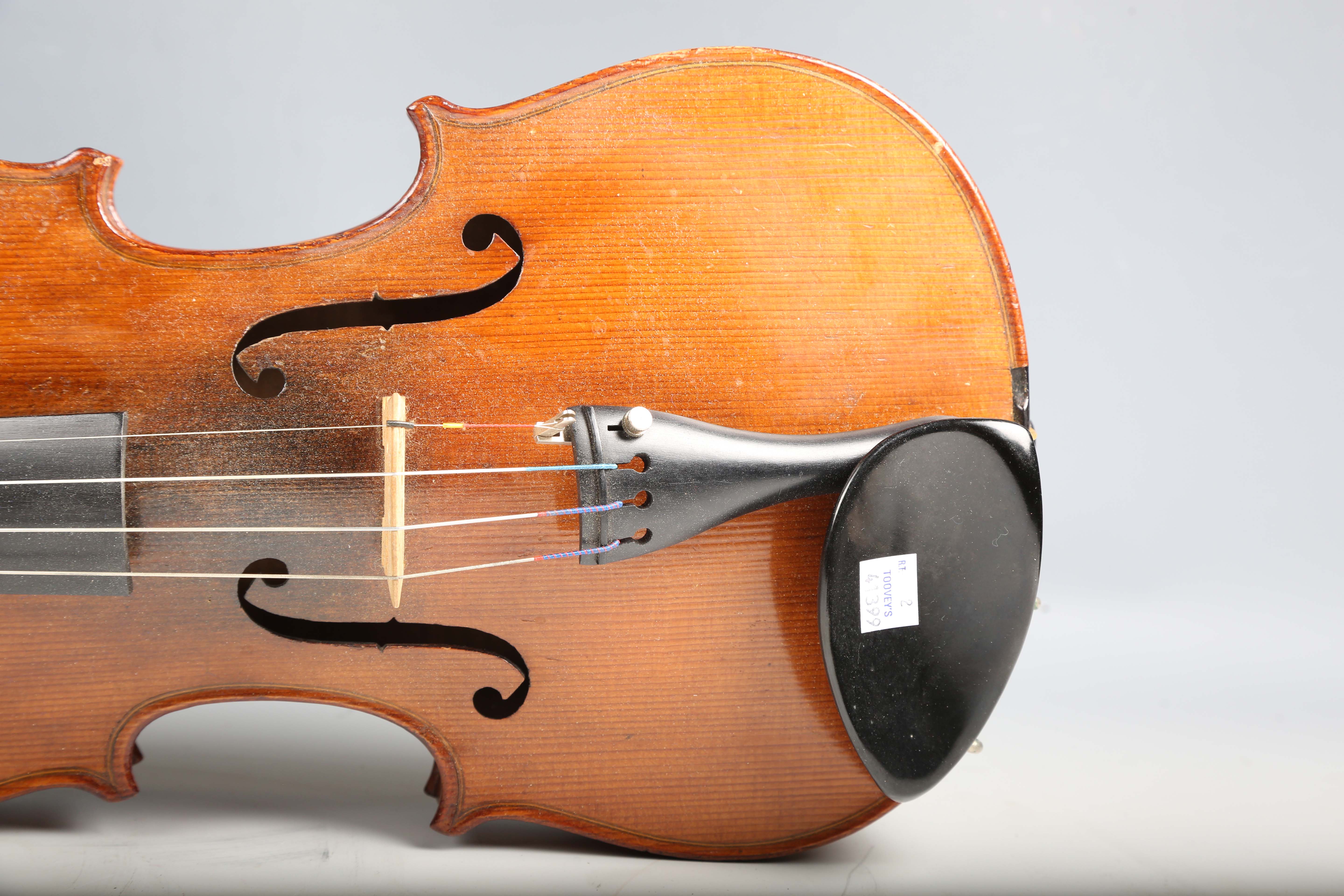 A violin with striped two-piece back, length of back excluding button 36cm, cased with a bow.Buyer’s - Image 22 of 25