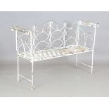 A 20th century white painted wrought iron garden bench with slatted seat, height 91cm, width
