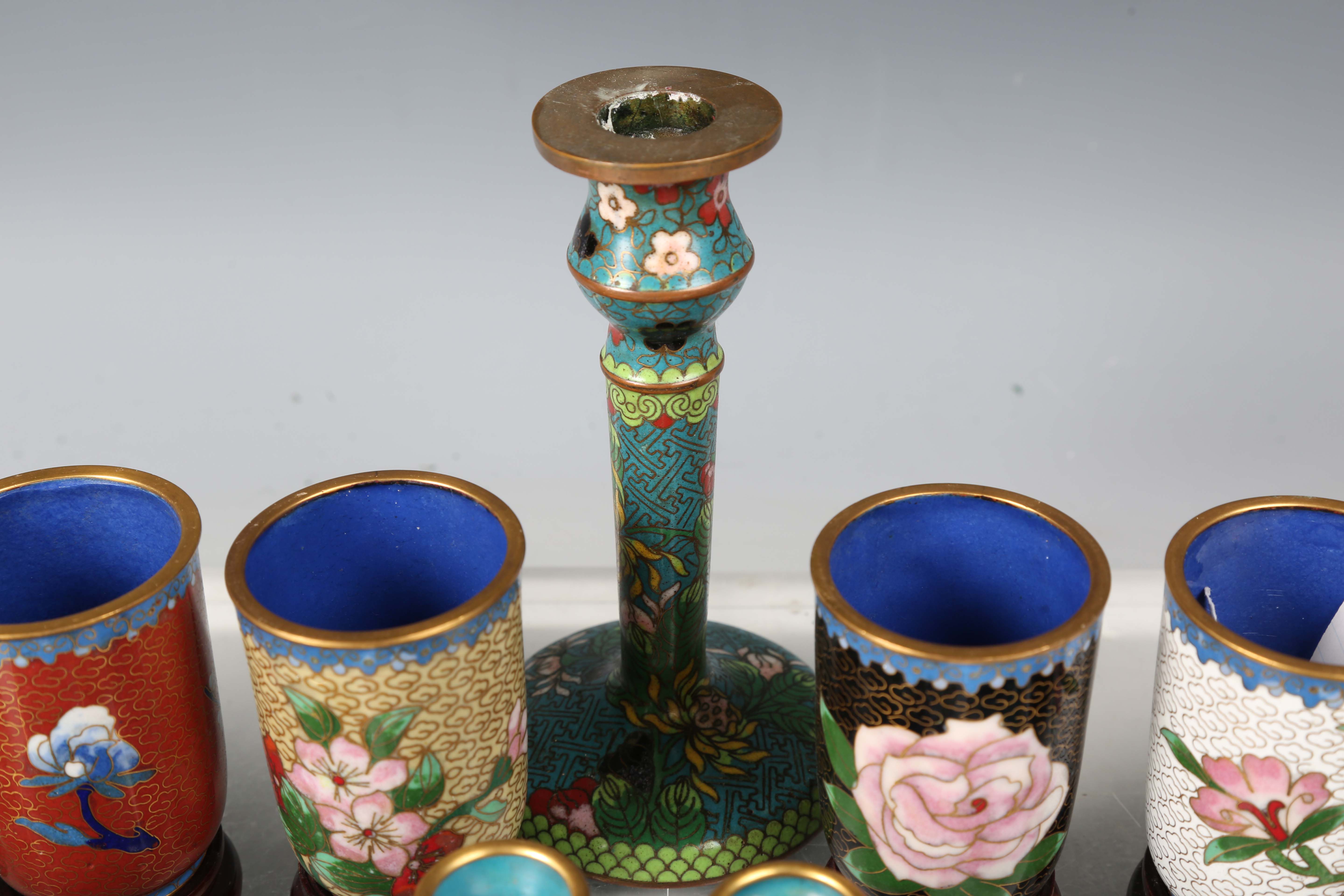 A group of 20th century Chinese cloisonné items, including a candlestick, height 16cm.Buyer’s - Image 8 of 10