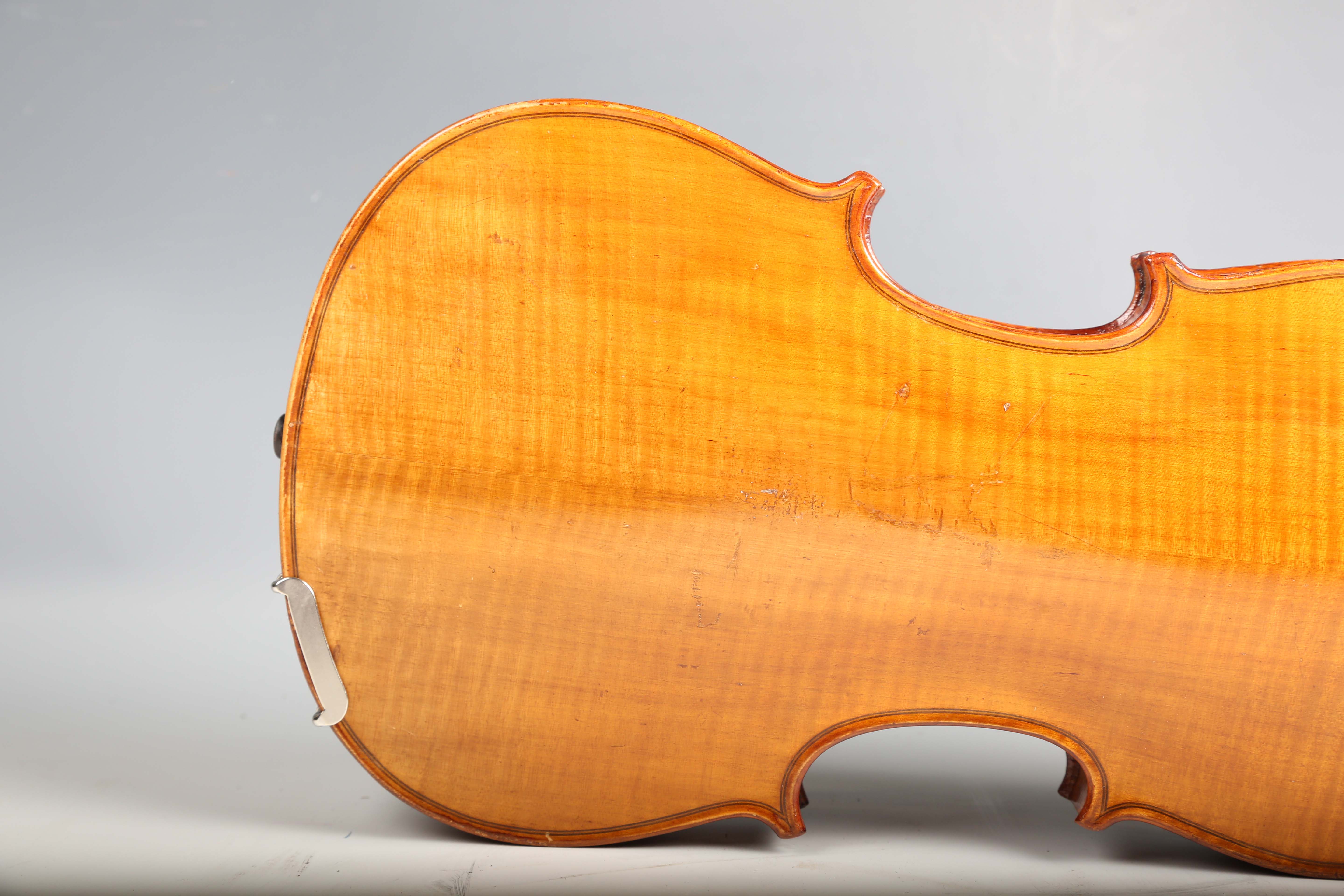 A violin with striped two-piece back, length of back excluding button 36cm, cased with a bow.Buyer’s - Image 6 of 25