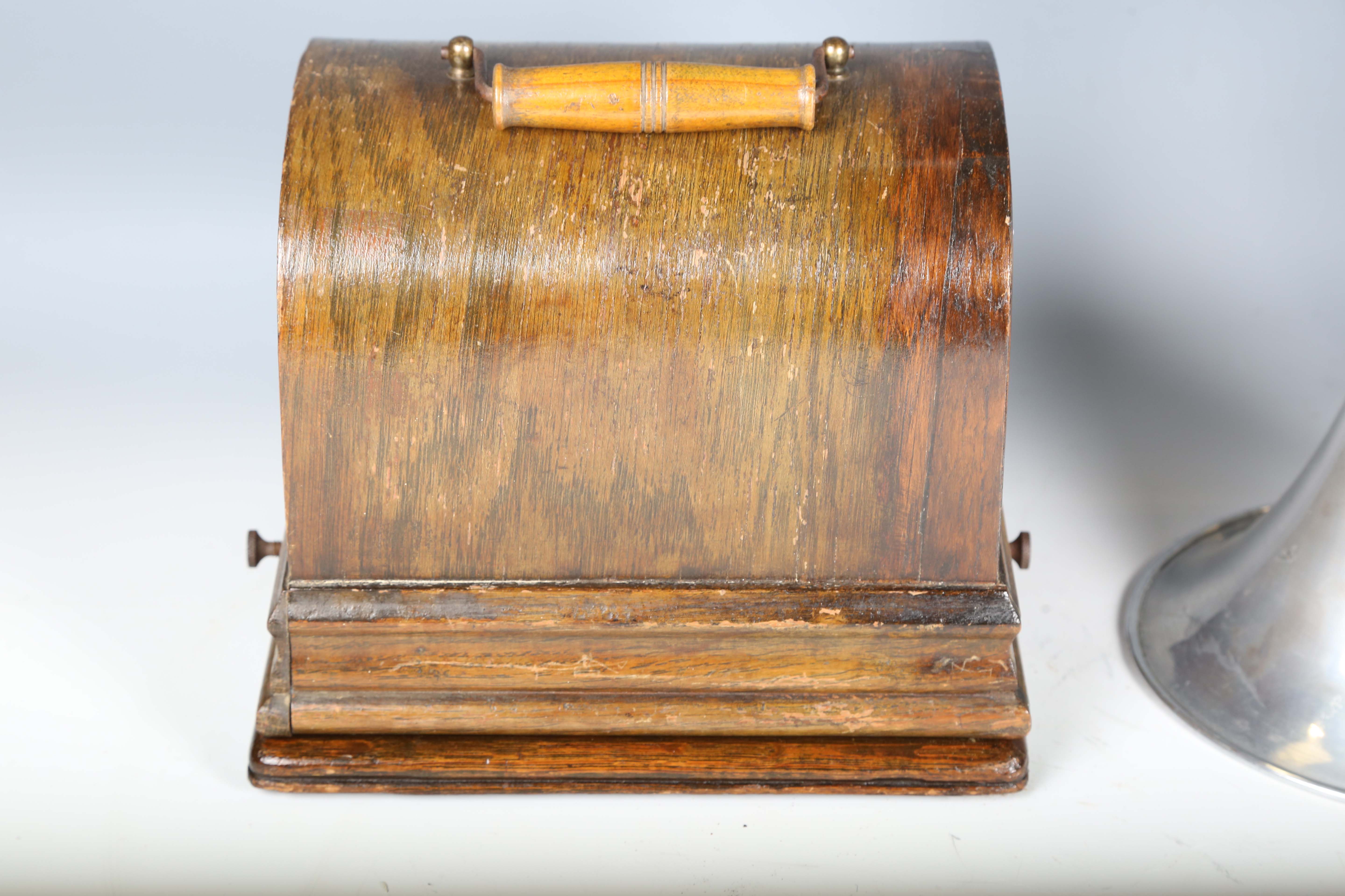 An Edison Gem phonograph, within an oak case with aluminium horn, and a small collection of - Image 9 of 18