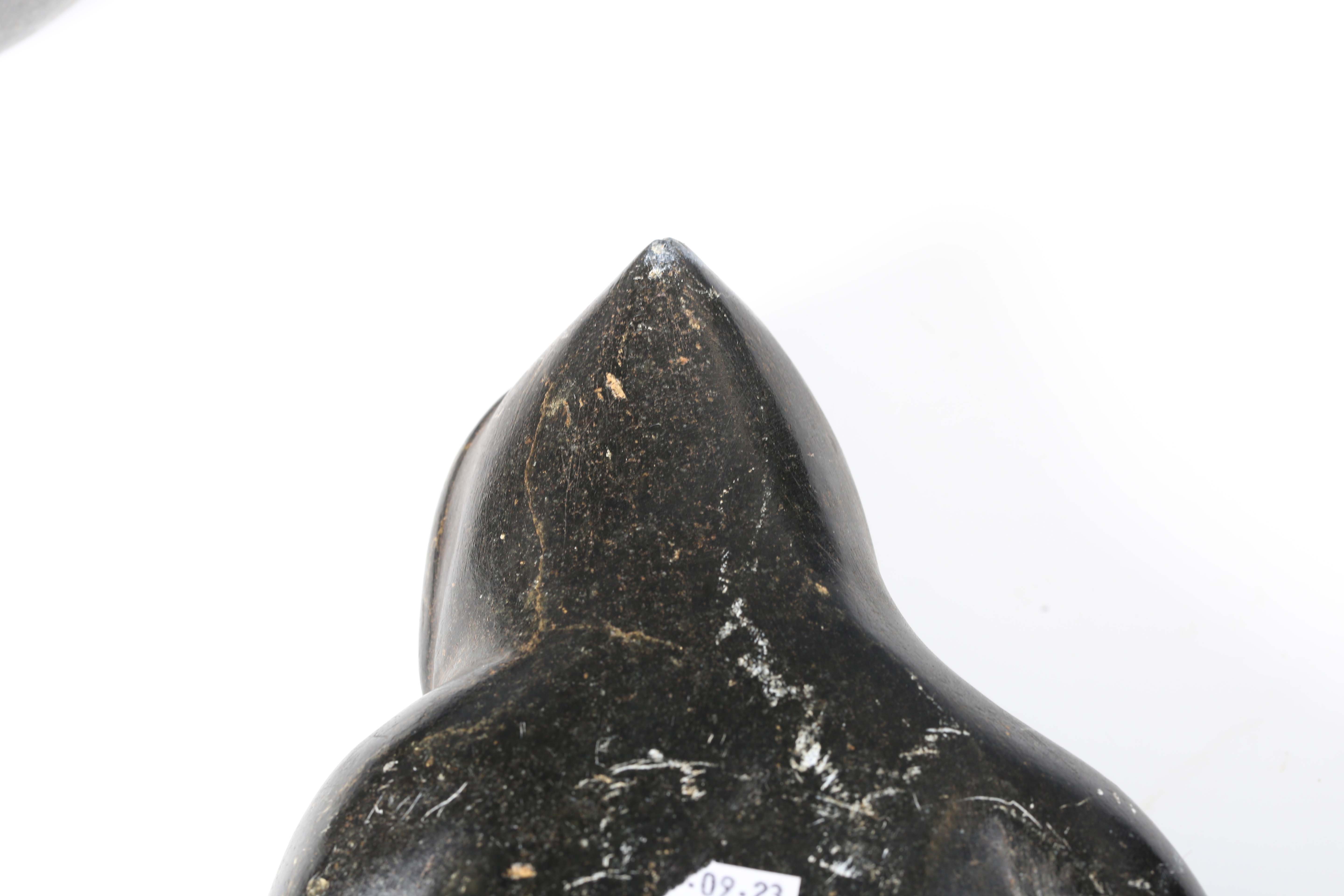 Two Inuit carved black stone figures, one modelled as an Inuit, height 19cm, the other as a - Image 4 of 13