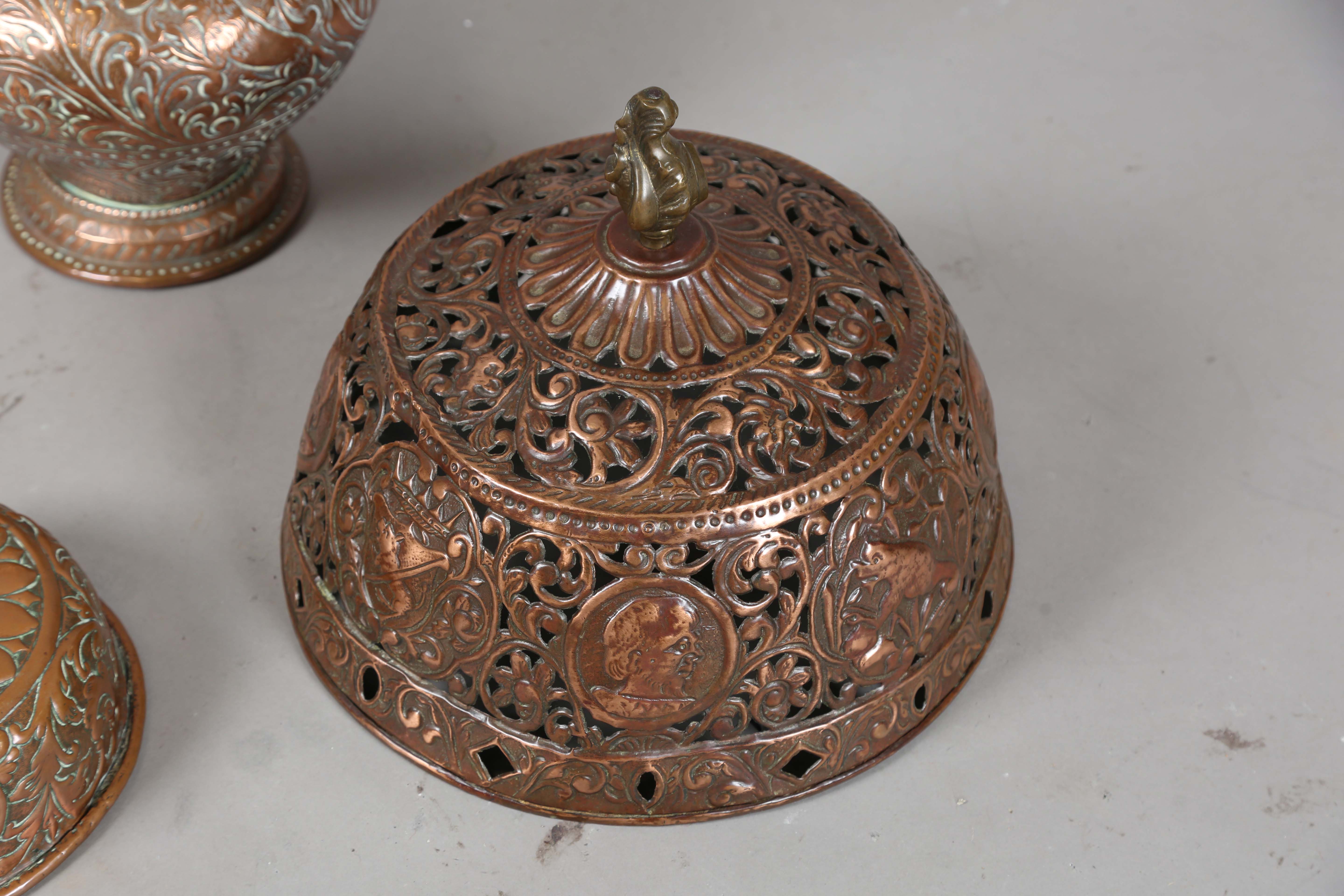 A group of 18th century and 19th century Italian copper ware, comprising a large lidded flagon, - Image 6 of 9