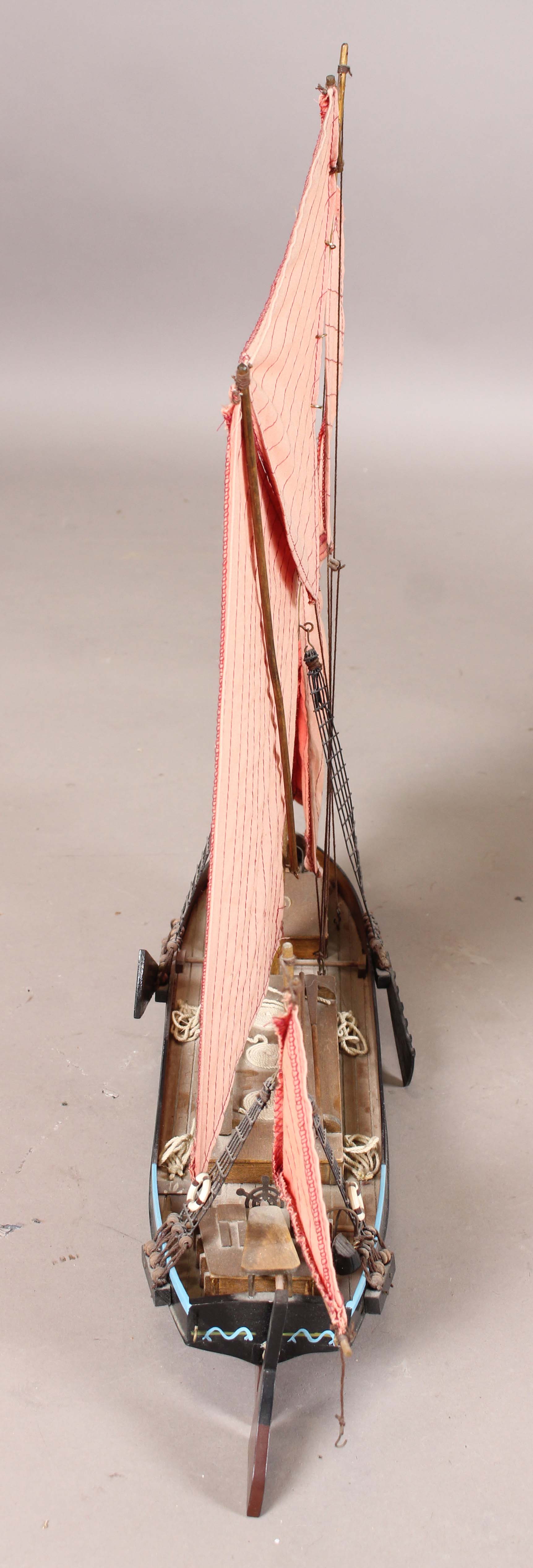 A 20th century scratch-built wooden model of a galleon, length 110cm, together with a model of a - Image 2 of 28