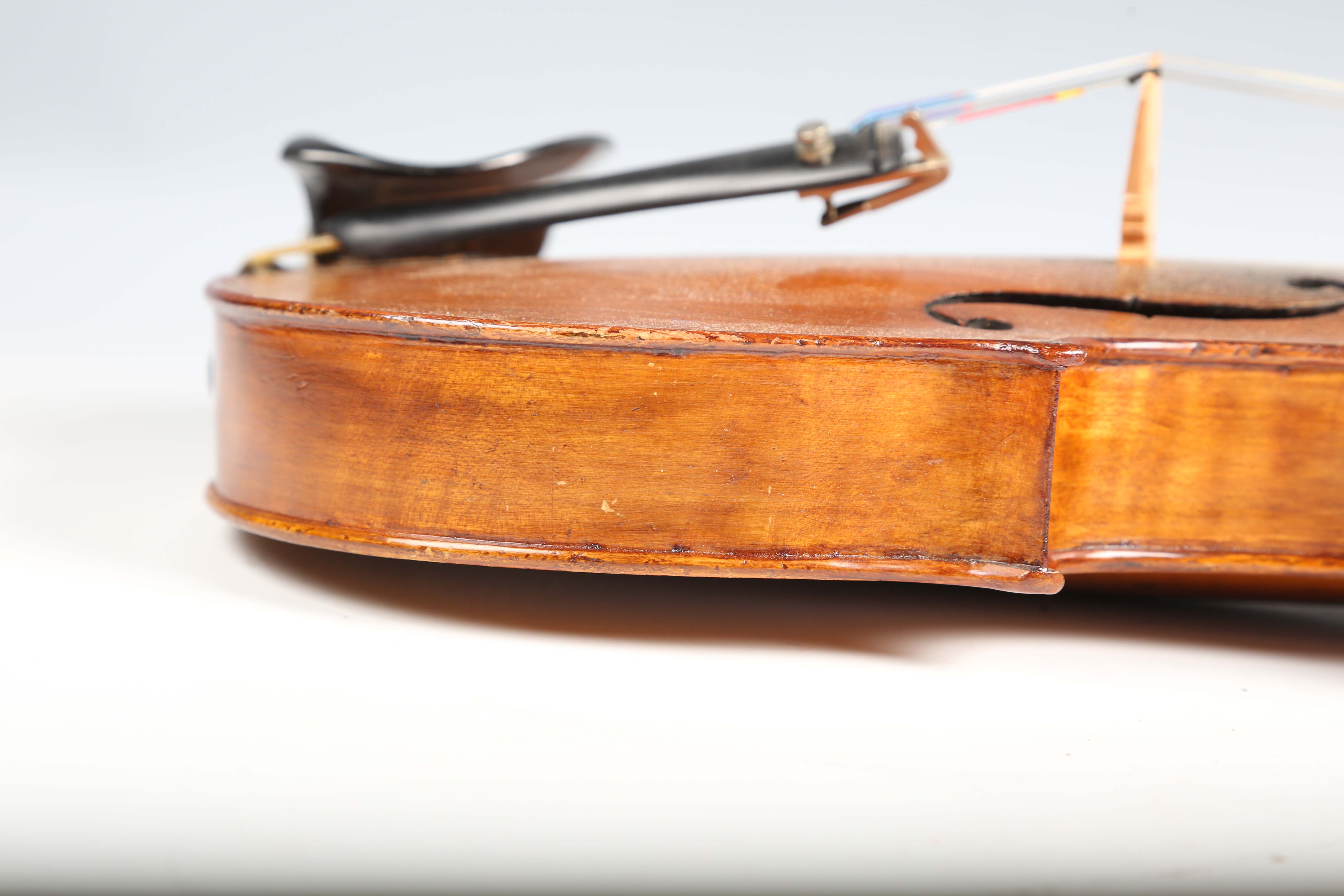 A violin with striped two-piece back, length of back excluding button 36cm, cased with a bow.Buyer’s - Image 11 of 25