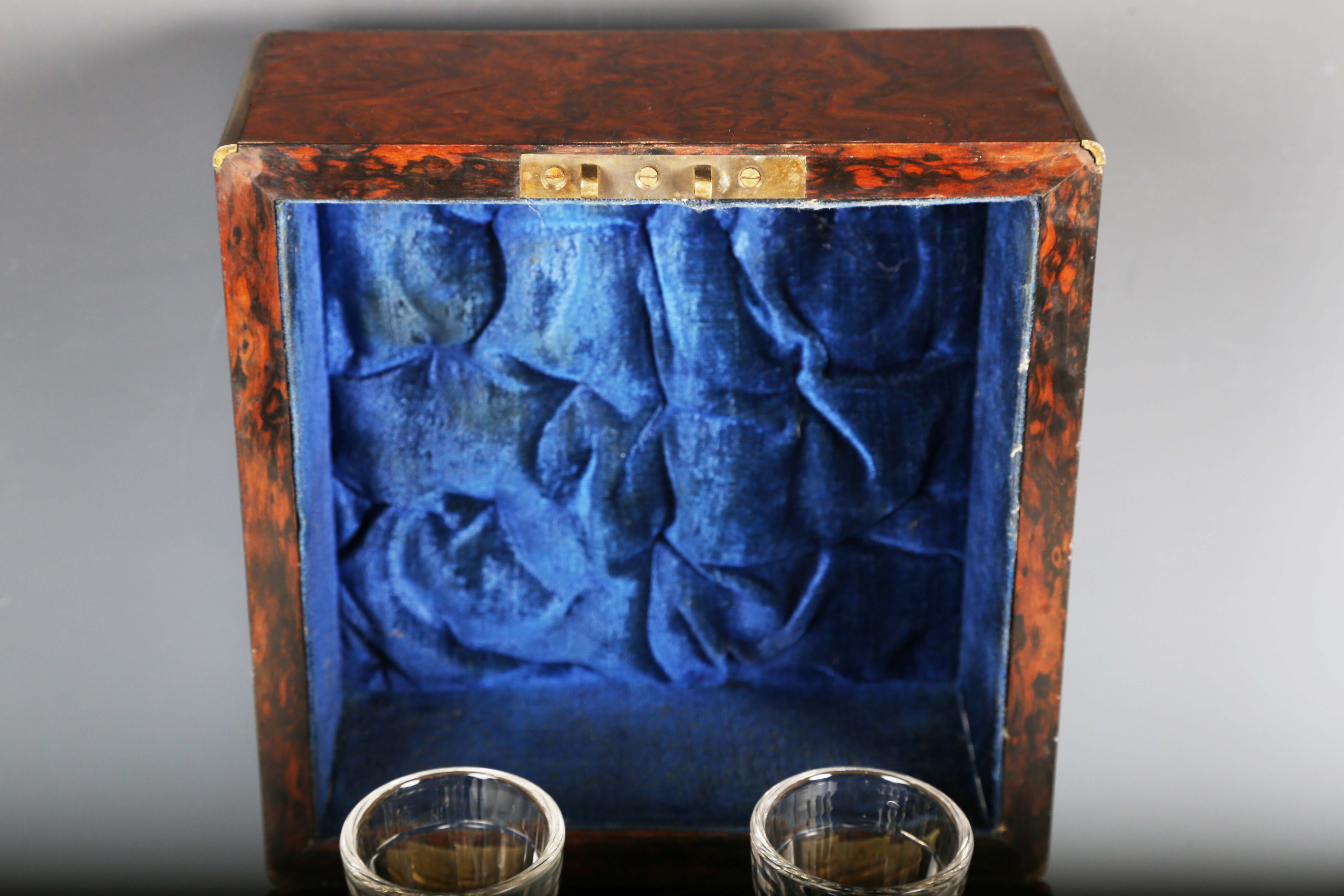 A Victorian burr walnut and brass bound decanter box, the sides with recessed handles, the - Image 9 of 10