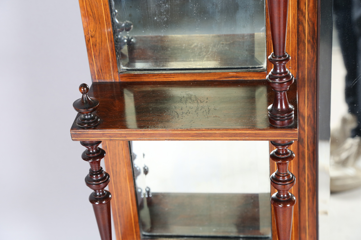 A late Victorian rosewood and inlaid overmantel mirror, fitted with shelves, height 140cm, width - Image 6 of 15