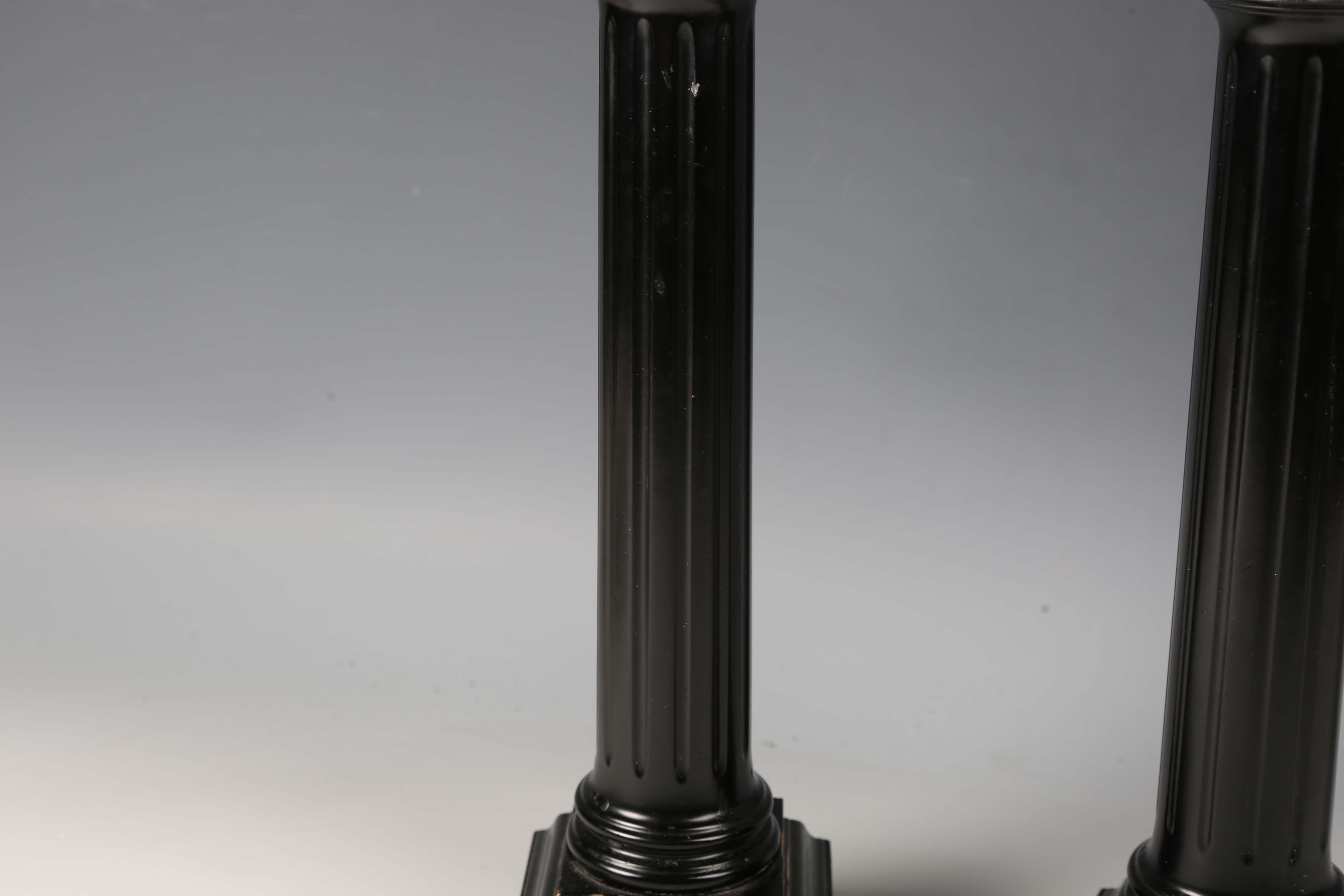 A pair of David Linley ebonized candlesticks with plated brass sconces and fluted columns, - Image 12 of 13