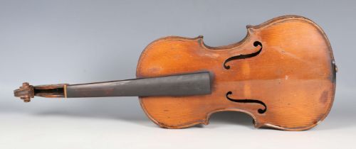A violin with two-piece back, bearing interior label indistinctly inscribed 'G.A. How 1914',