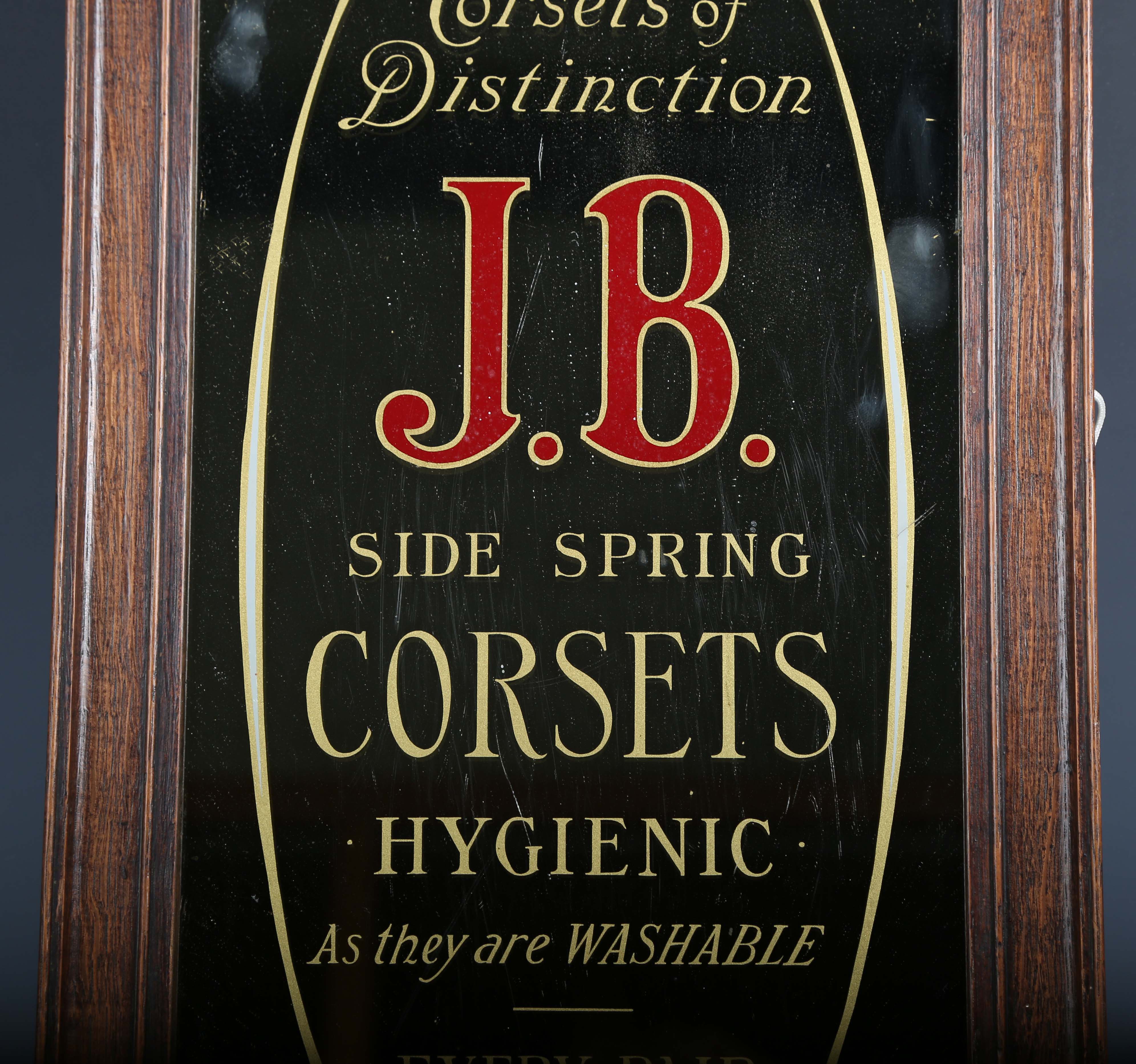 A late 19th/early 20th century J.B. Side Spring Corsets advertising mirror, within an oak frame, - Image 5 of 6