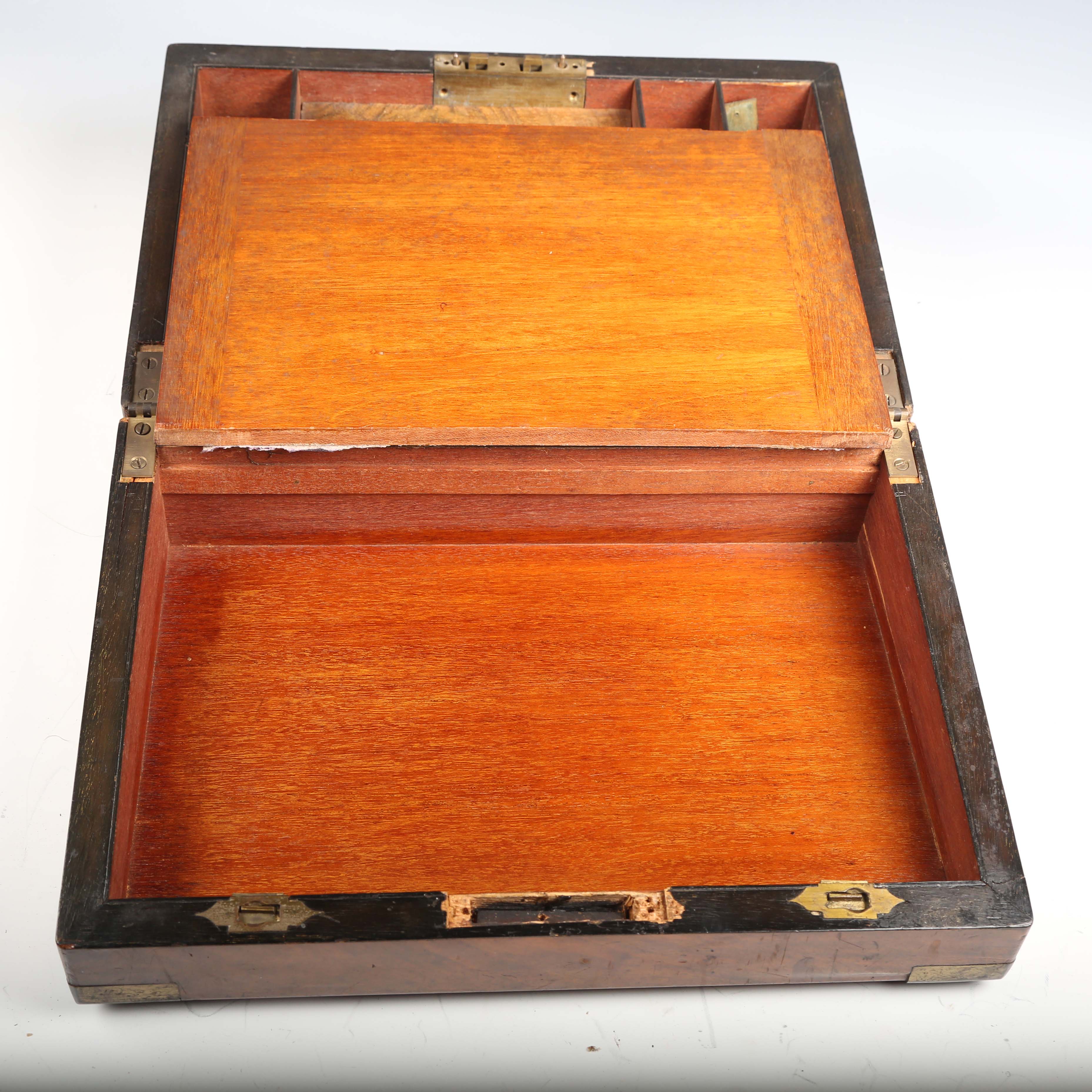 A Victorian walnut writing slope with brass mounts, width 35cm.Buyer’s Premium 29.4% (including - Image 6 of 12