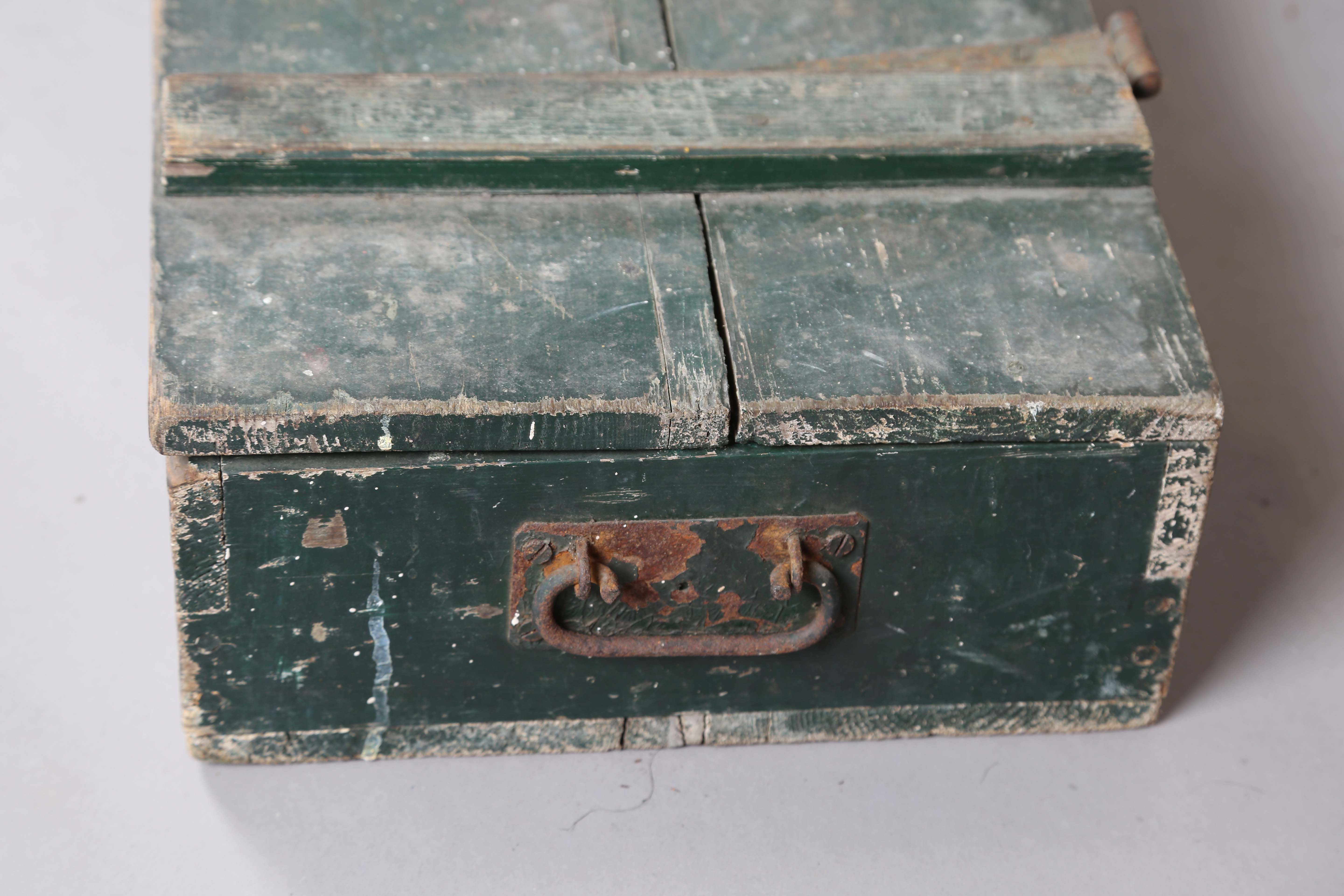 A 19th century pine trunk, width 60cm, another pine rectangular box and an Eastern copper pan with - Image 5 of 10