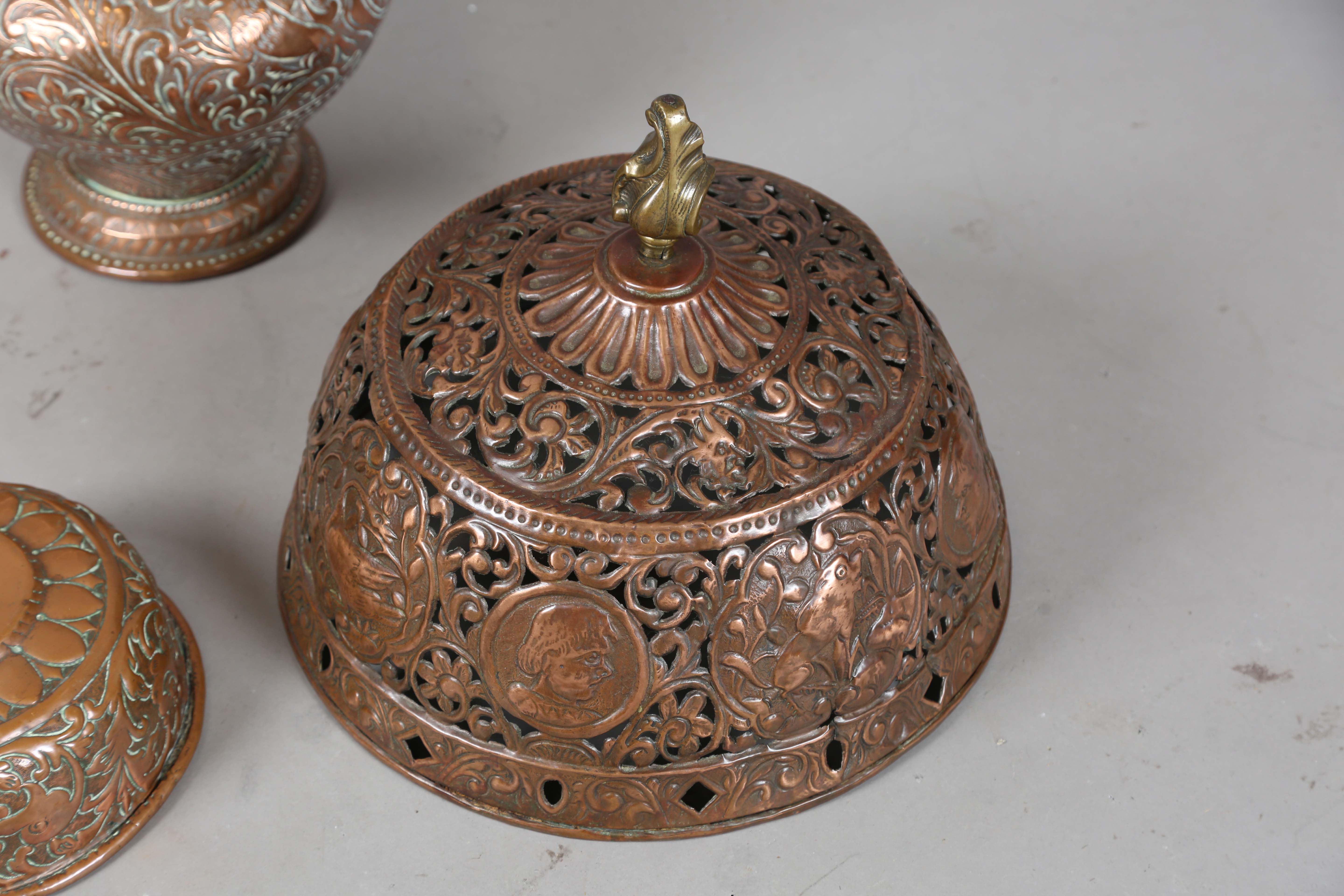 A group of 18th century and 19th century Italian copper ware, comprising a large lidded flagon, - Image 7 of 9