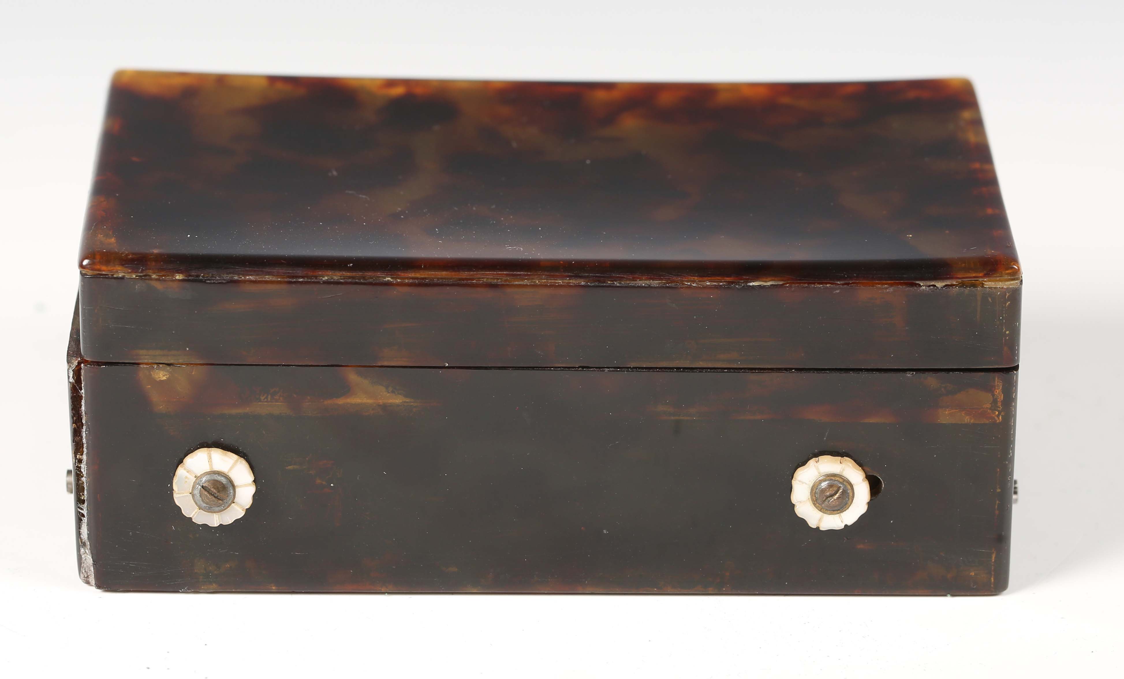 A 19th century tortoiseshell cased musical box, the hinged lid enclosing a cylinder movement, - Image 6 of 8