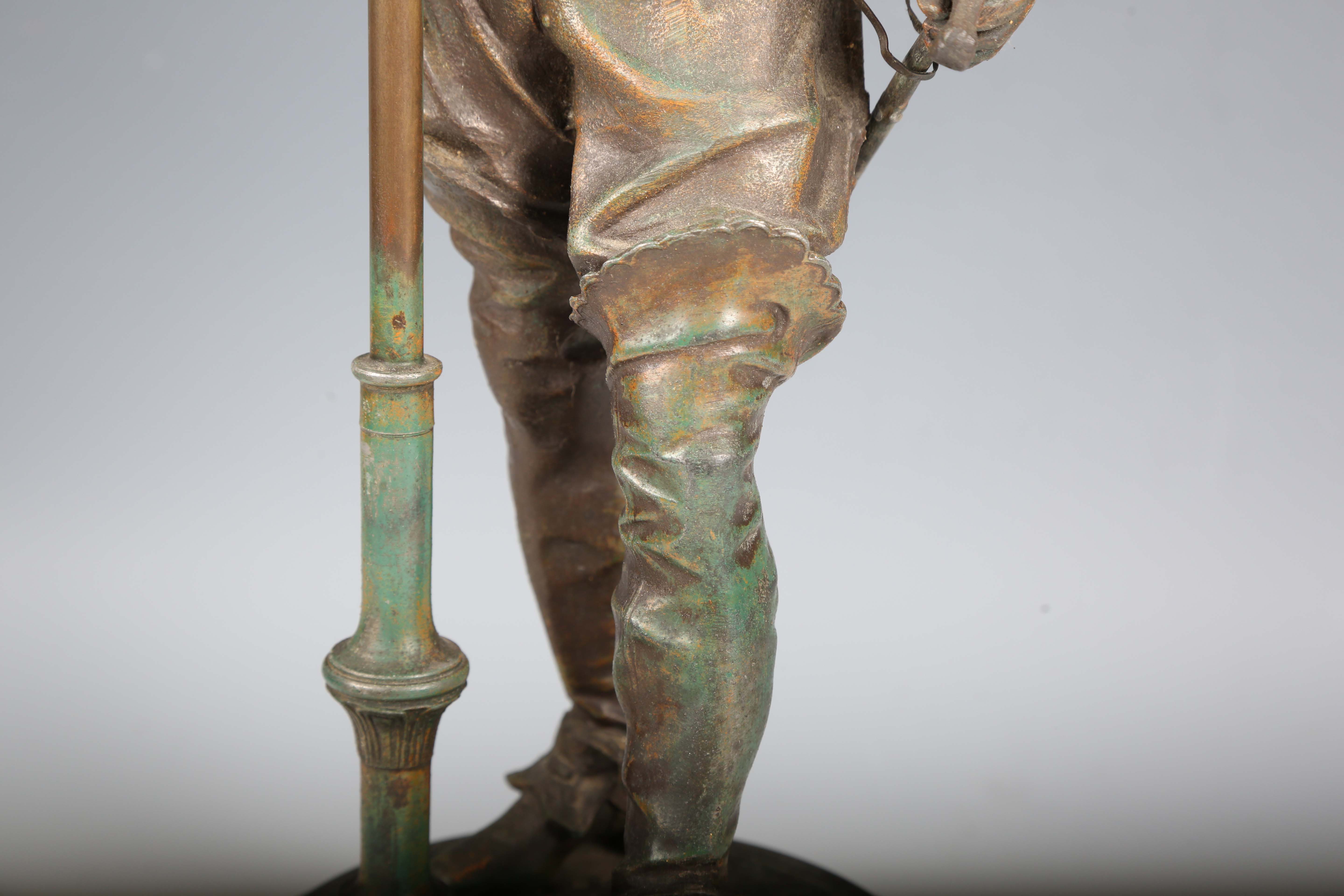 Auguste Poitevin - a 19th century spelter figural table lamp, modelled as Don Cesar, raised on a - Image 14 of 19