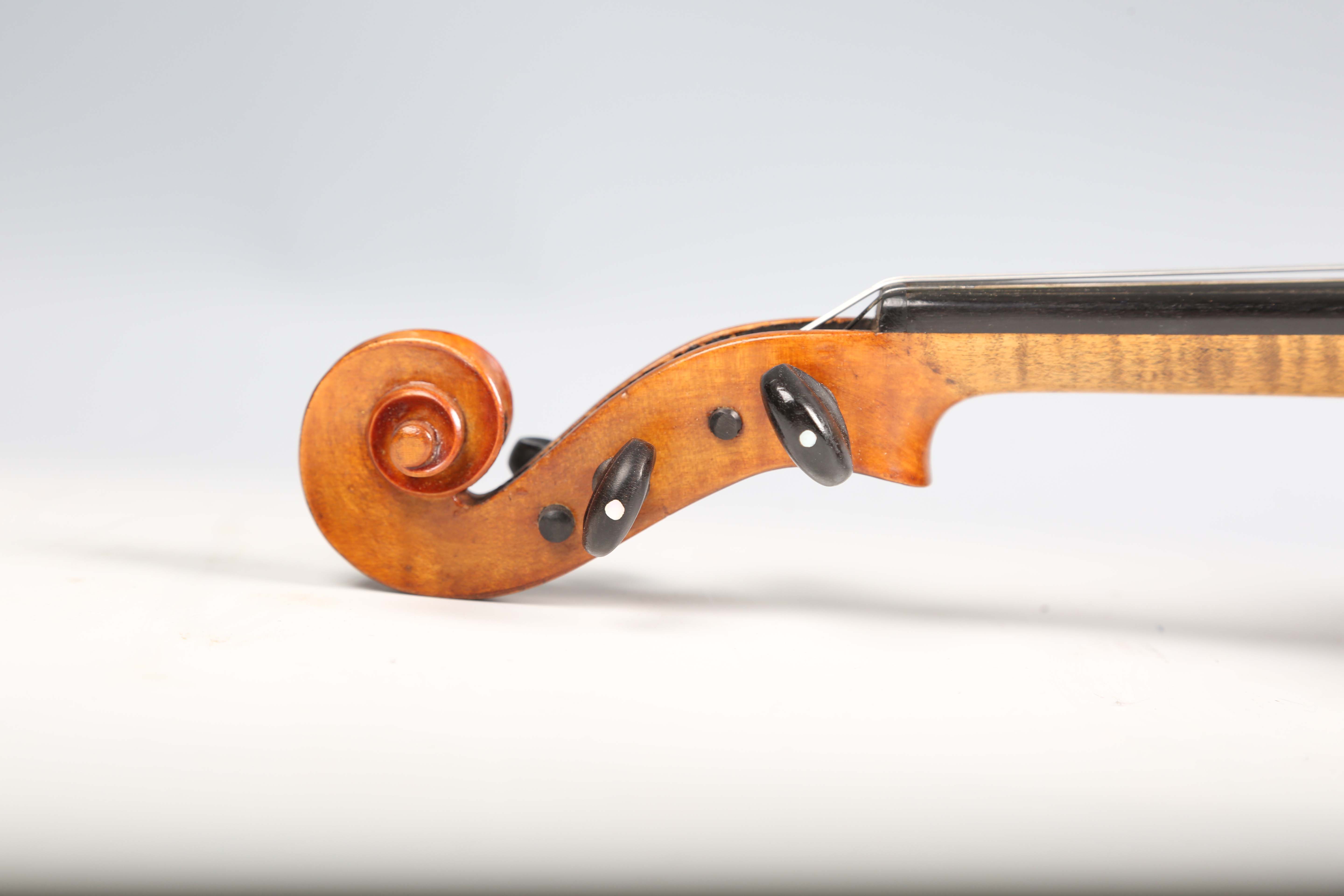 A violin with striped two-piece back, length of back excluding button 36cm, cased with a bow.Buyer’s - Image 20 of 25